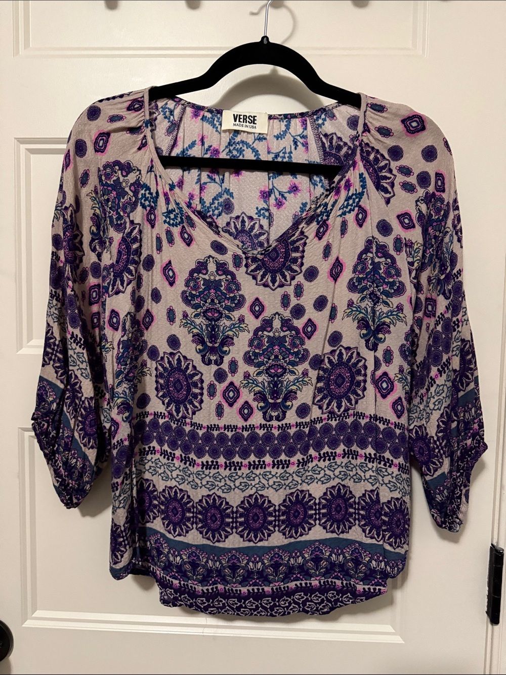 Verse Purple Printed V-Neck Boho Blouse